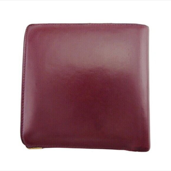 Authenticity guaranteed USED Cartier Bi -fold Wallet Bordeaux x Leather x Gold - Picture 2 of 11